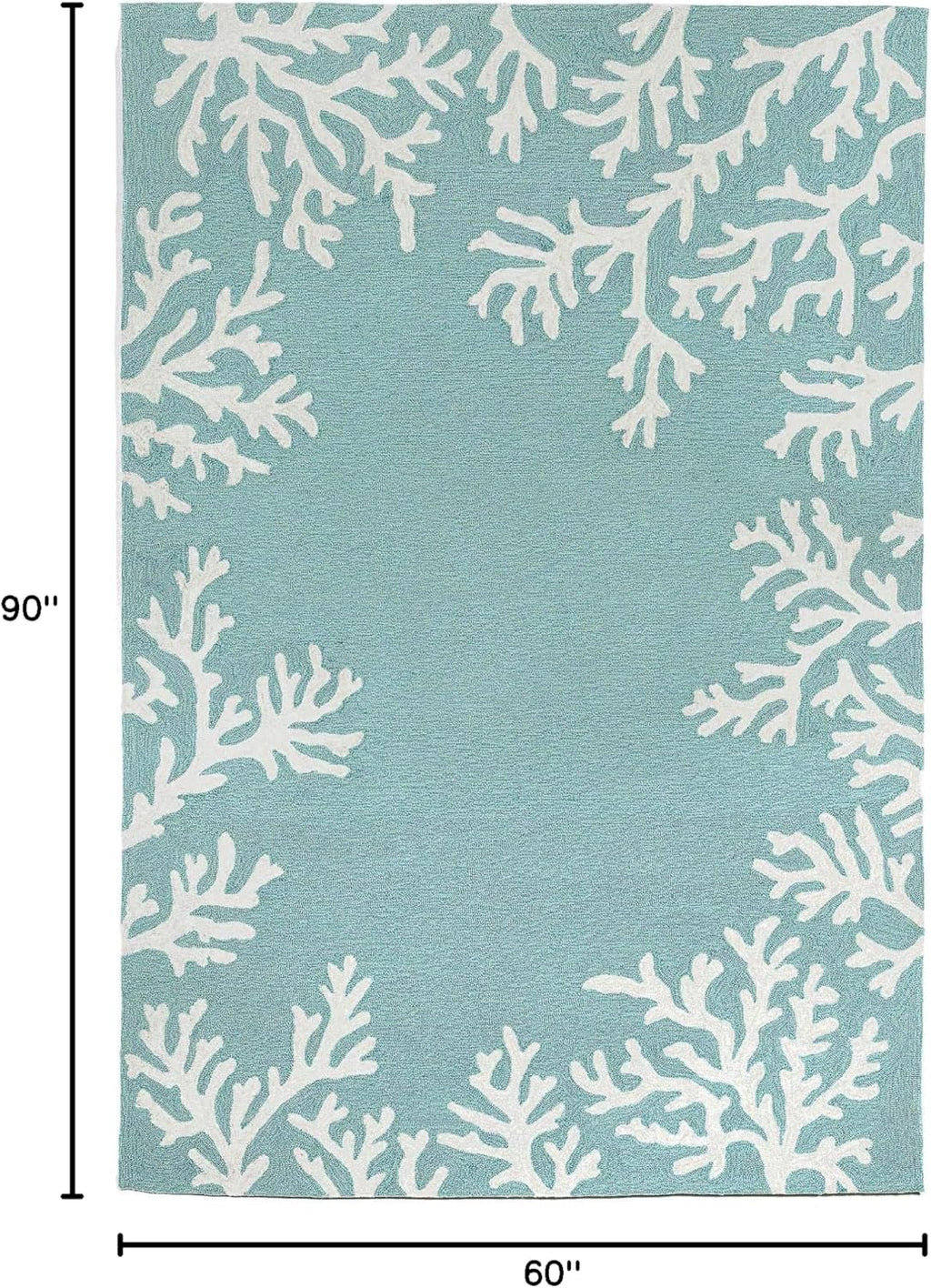 Liora Manne CAPRI Indoor/Outdoor Handmade Synthetic Blend Durable Area Rug - Traditional Border Coastal Beach Accent (Coral Border Aqua) (5' x 7'6")