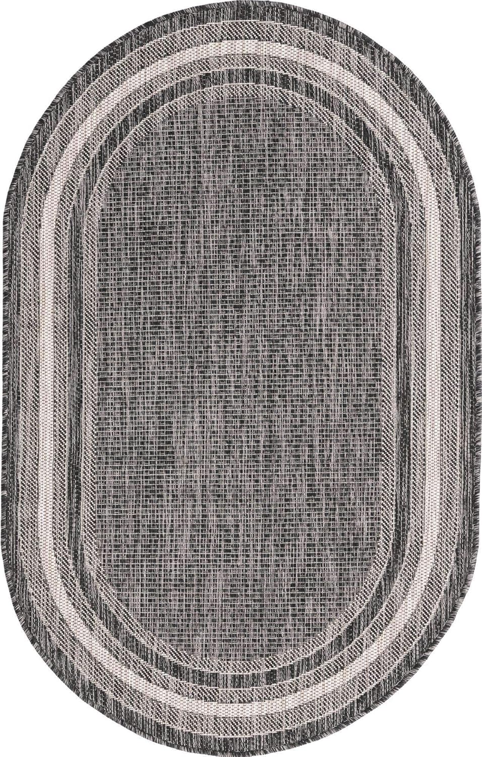 Unique Loom Outdoor Border Collection Area Rug - Soft Border (3' 3" x 5' 3" Oval, Black/ Ivory)