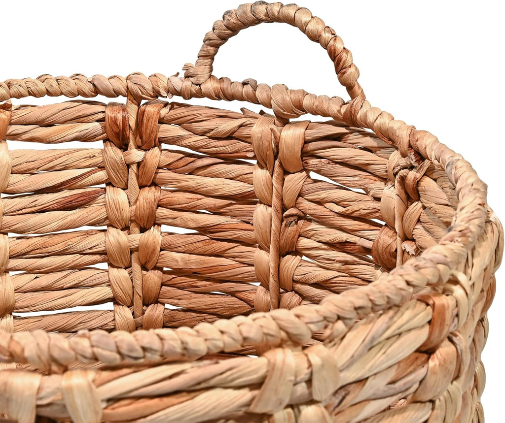 happimess BSK1003A Laurel Bohemian Hand-Woven Abaca Wicker Storage Basket with Handles, Seagrass Container for Decoration in Bedroom, Living Room, Laundry Room, Entryway, Natural