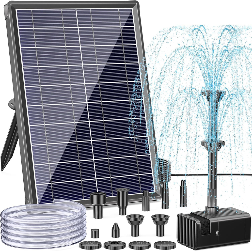 Antfraer Solar Fountain for Bird Bath, 8W Solar Water Fountain Pump with Dry-Run Protection & Double-Layer Nozzles, Solar Powered Fountain with 5Ft Tubing for Small Pond, Bird Bath, Water Feature-A108