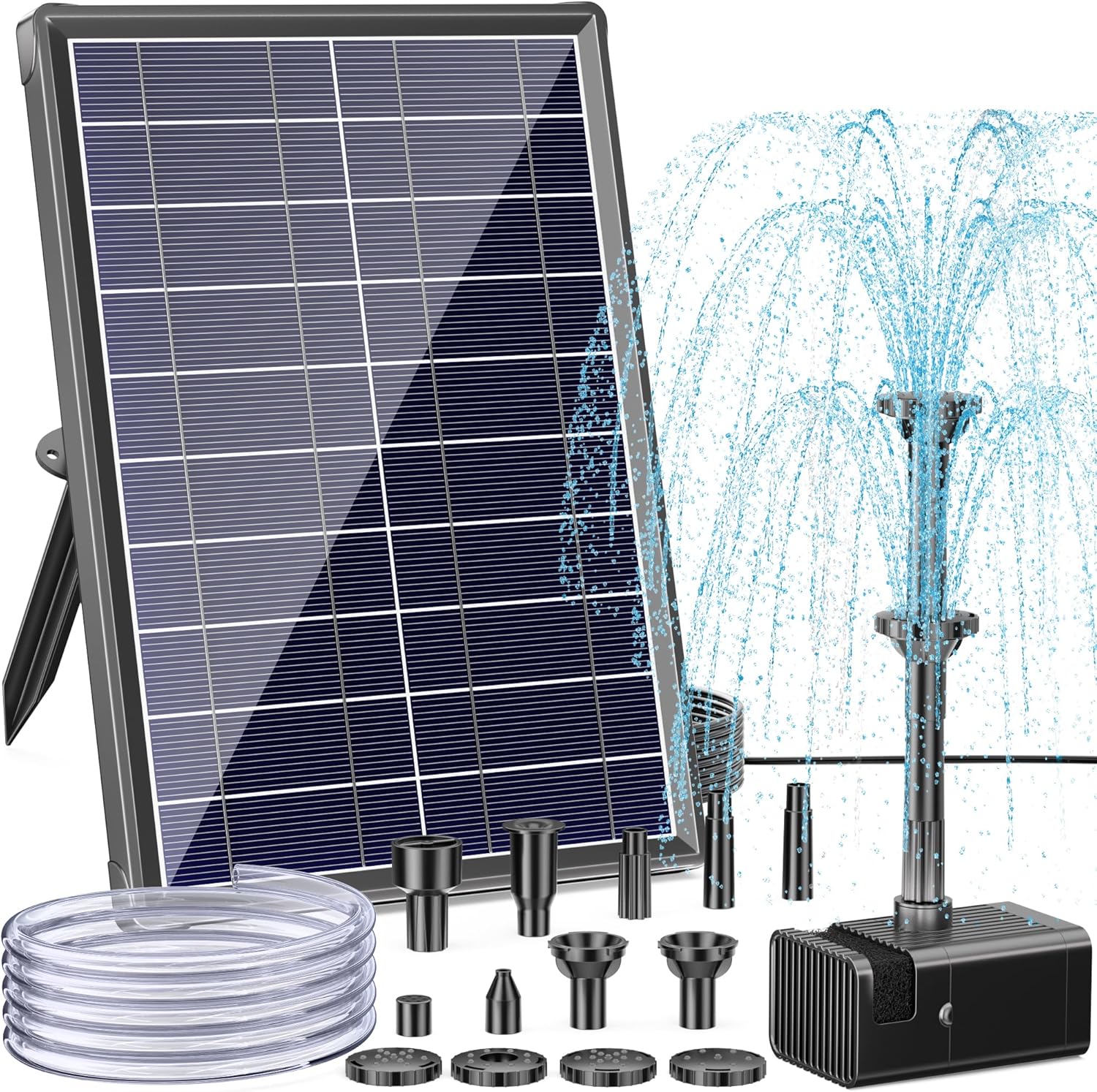 Antfraer Solar Fountain for Bird Bath, 8W Solar Water Fountain Pump with Dry-Run Protection & Double-Layer Nozzles, Solar Powered Fountain with 5Ft Tubing for Small Pond, Bird Bath, Water Feature-A108