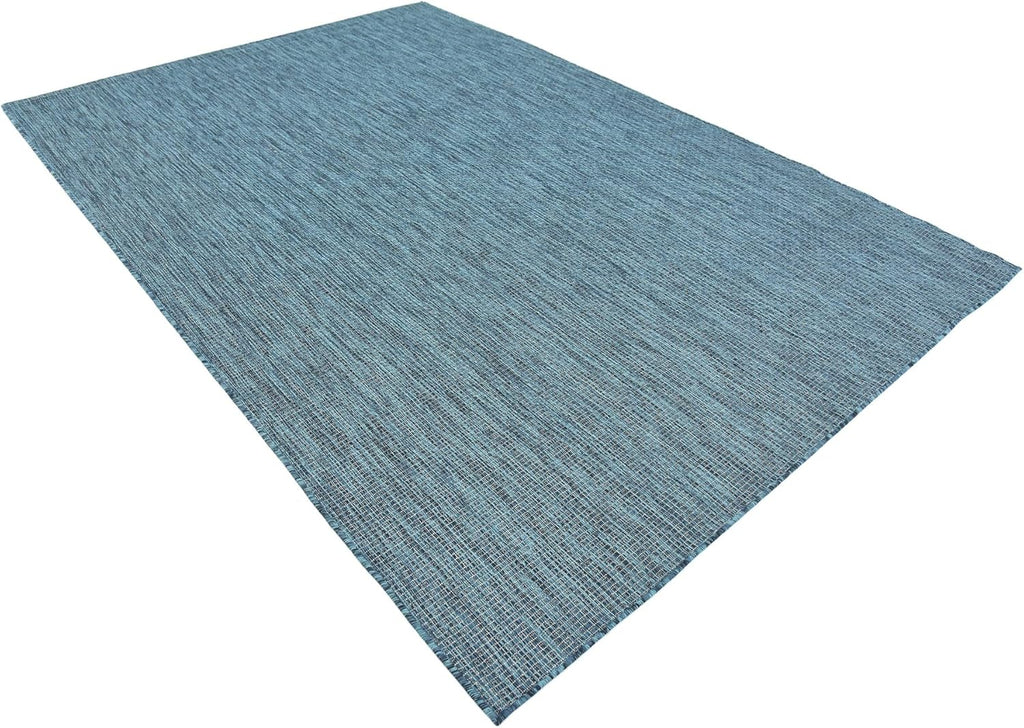 Unique Loom Collection Casual Transitional Solid Heathered Indoor/Outdoor Flatweave Area Rug (6' 1" x 9' Rectangle, Teal/Navy Blue)
