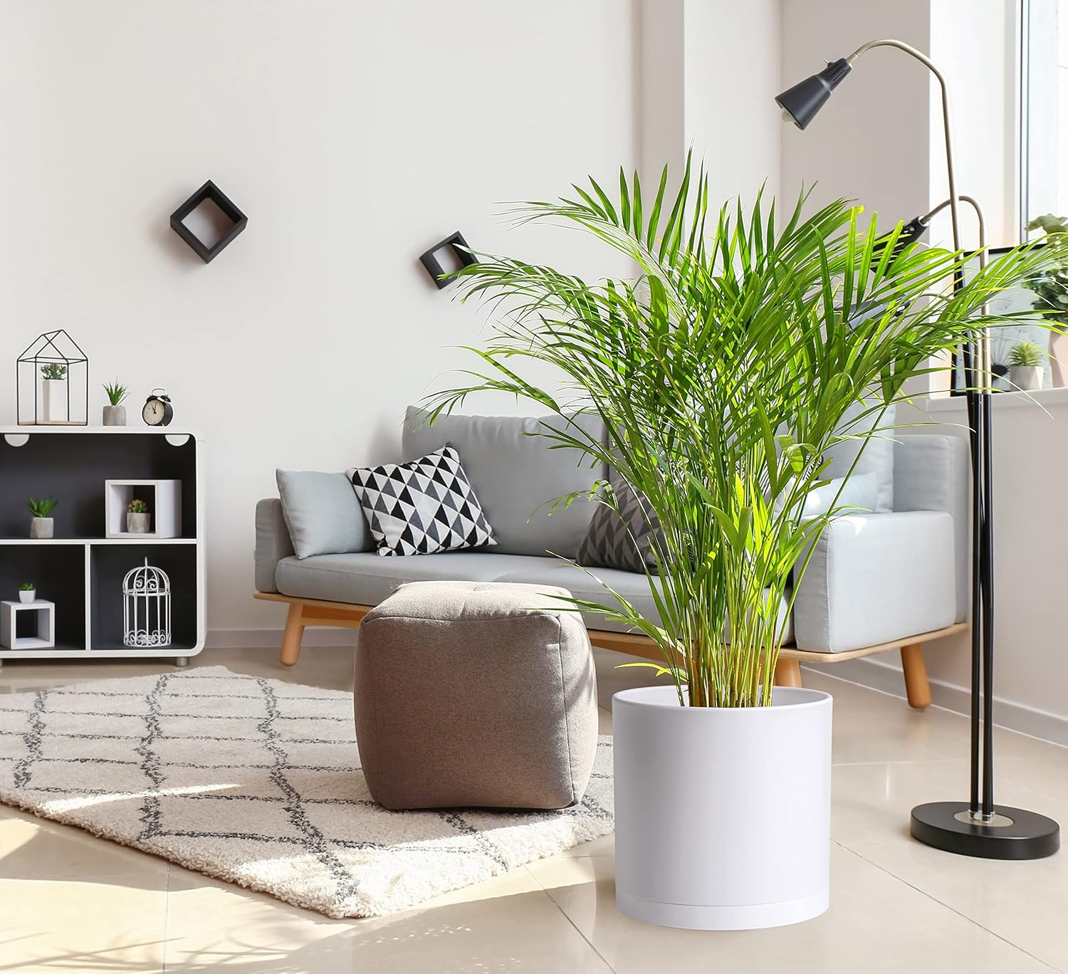 D'vine Dev 14 Inch White Plastic Planter Pots for Plant Pot with Drainage Hole and Seamless Saucers, 74-X-A-4