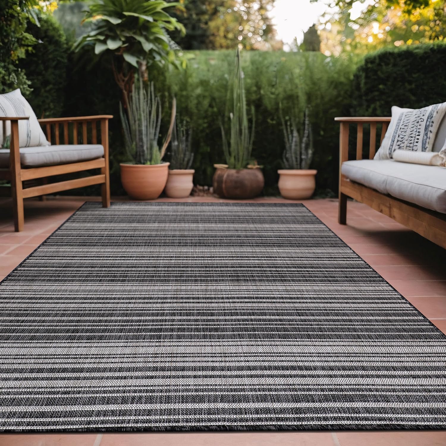 Stripe Outdoor Rug 8x10 Washable Outside Carpet for Indoor Patio Porch Waterproof Easy Cleaning Non Shedding Area Rugs Dark Gray 8 x 10