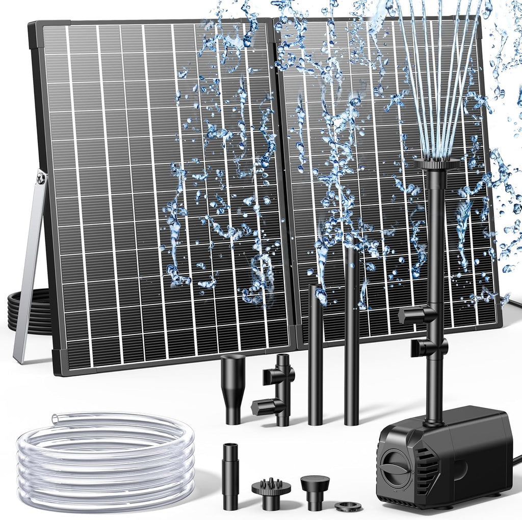 Biling Solar Fountain Pump with 35W Efficient Panel, Solar Fountain Pump with 450GPH Flow High Speed, Fountain with PVC Tubing 4 Nozzles Accessories for Waterfall, Ponds, Wildlife Garden
