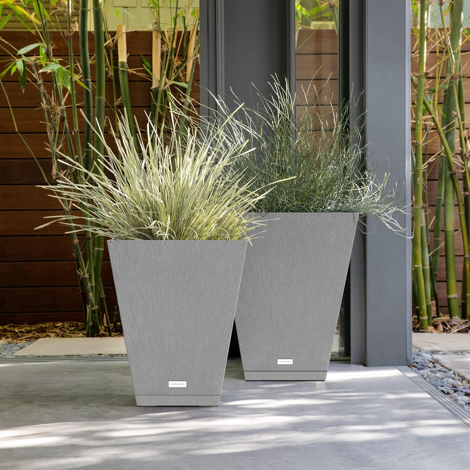 Veradek Nobleton Indoor/Outdoor Wide Square Planter (Light Grey, 18 inch - 2 Pack with 2 Saucer Trays)