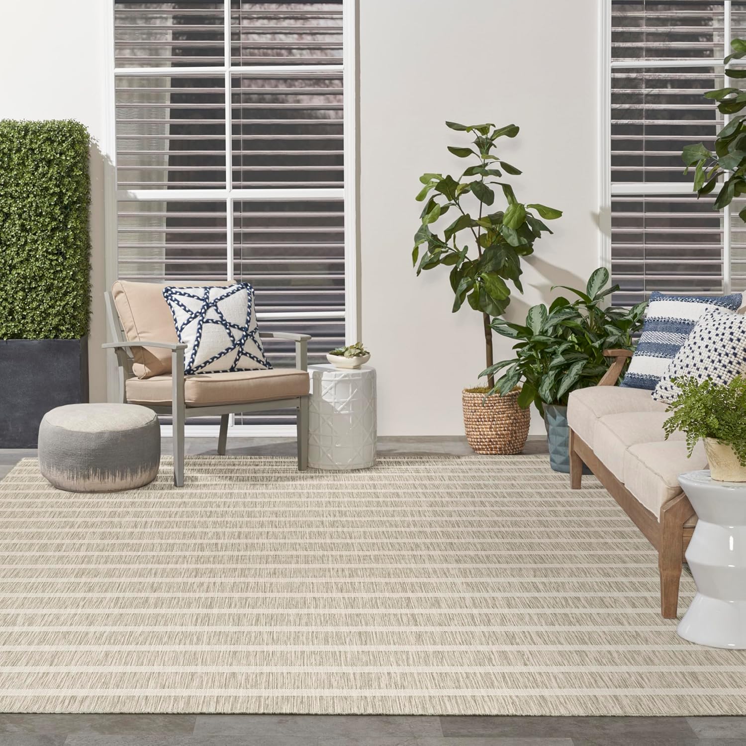 Nourison Home Positano Indoor/Outdoor Grey Ivory 9' x 12' Area Rug, Easy Cleaning, Non Shedding, Bed Room, Living Room, Dining Room, Backyard, Deck, Patio (9x12)