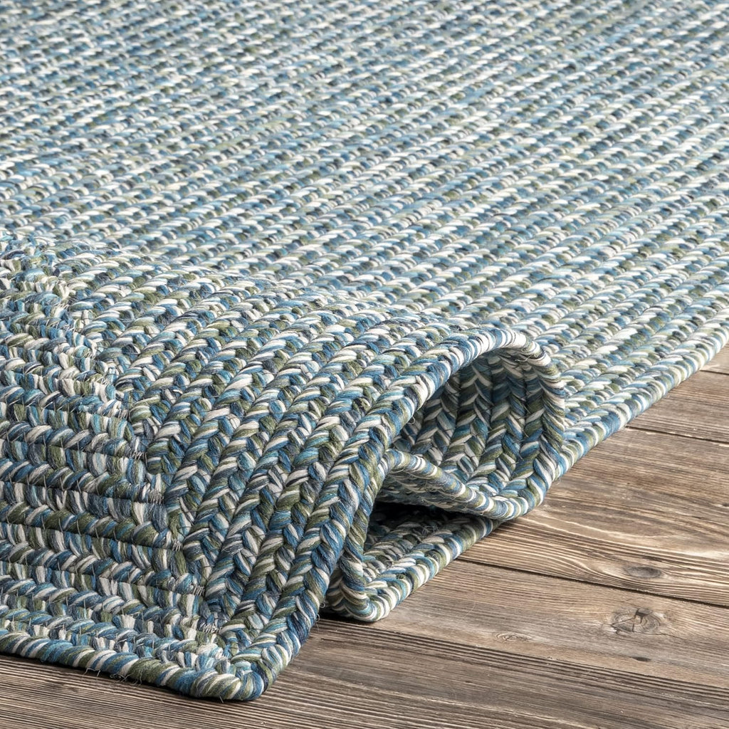 nuLOOM 3' x 5' Solid Hand Braided Indoor/Outdoor Area Rug, Pet-Friendly, High Traffic, Weather Resistant, for Patio, Balcony, Bedroom, Living Room, Dining Room, Wynn Aqua