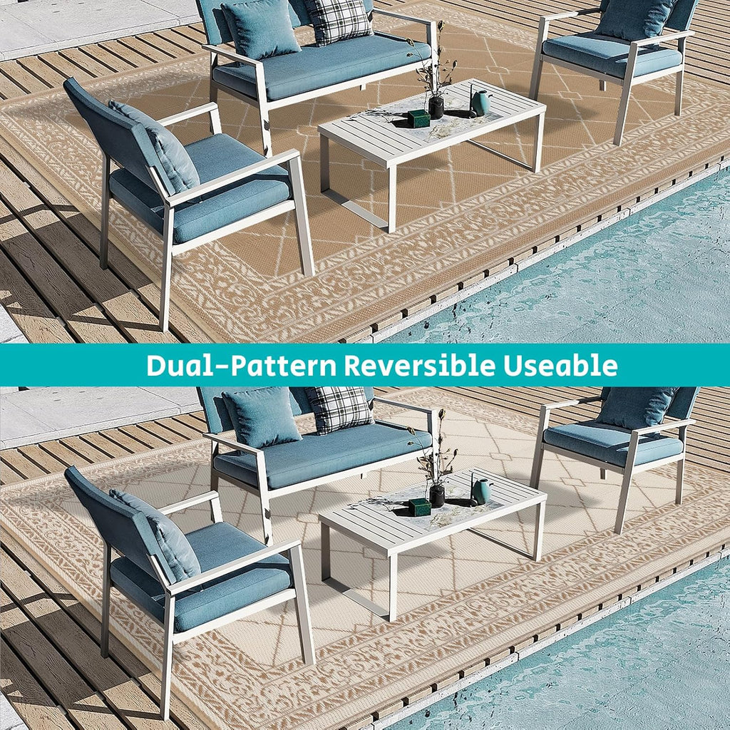 HEBE Outdoor Rug Waterproof 8x10, Reversible Plastic Straw Rug RV Camping Rug, Indoor Outdoor Patio Mat Clearance, Outside Carpet for Porch,Deck,Camper,Balcony,Backyard,Picnic