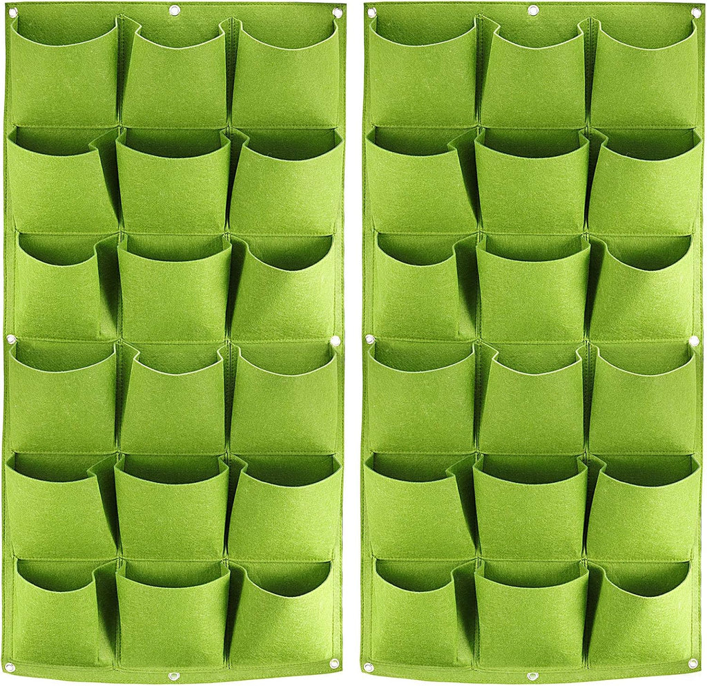 ZOENHOU 2 Pack Total 36 Roomy Pockets Green Vertical Garden Planter, Wall-Hanging Flower Pot Bags, Felt Wall Mount Balcony Planter Pouch for Herbs, Succulent, Flowers and Vegetables