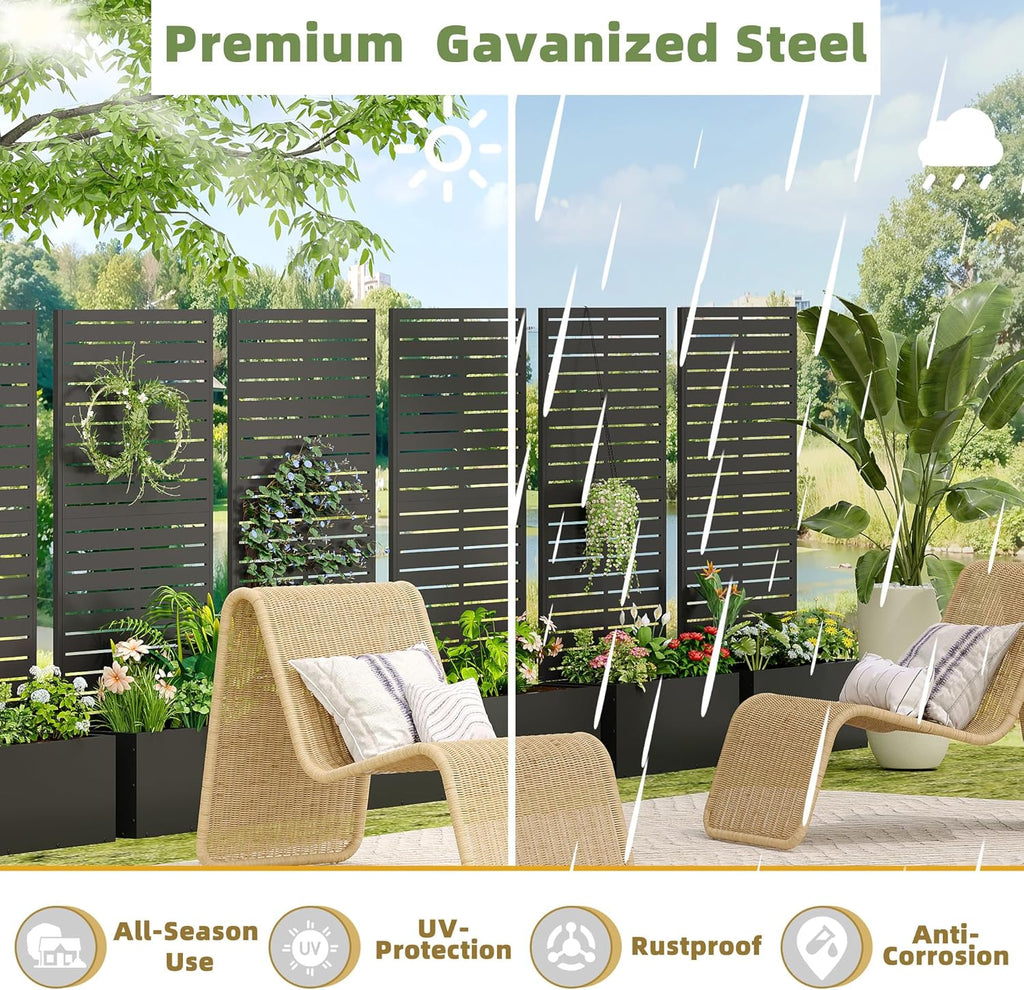 Casaphoria Metal Raised Garden Bed, 47"x24"x12" Planter Box for Climbing Plants, Vegetables & Vines, Features Drainage Holes and Privacy Screen (Black-Louvered)