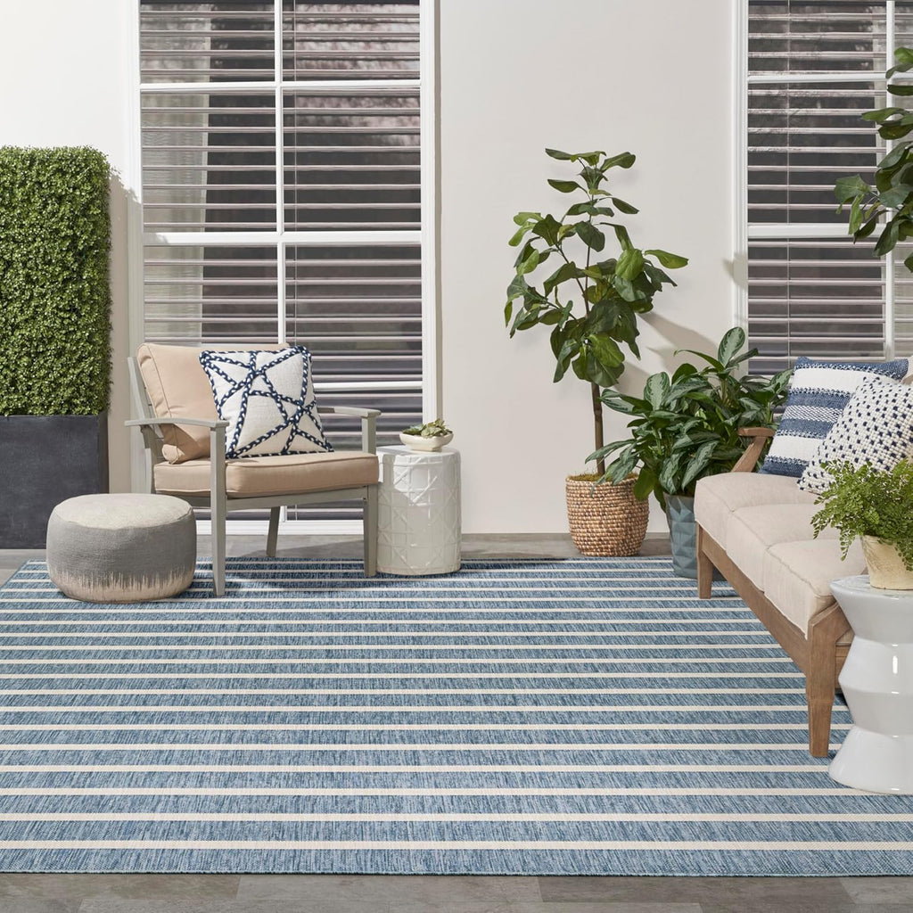 Nourison Home Positano Indoor/Outdoor Navy Ivory 9' x 12' Area Rug, Easy Cleaning, Non Shedding, Bed Room, Living Room, Dining Room, Backyard, Deck, Patio (9x12)