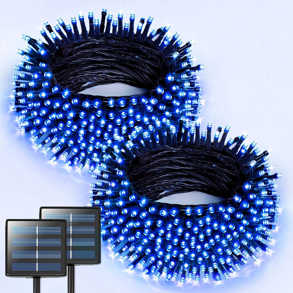 JMEXSUSS 2 Pack Blue Solar Christmas Lights, Total 400 LED 151FT Solar String Lights Outdoor Waterproof, 8 Modes Blue Christmas String Light for Outside Garden Party Patio Tree Decorations