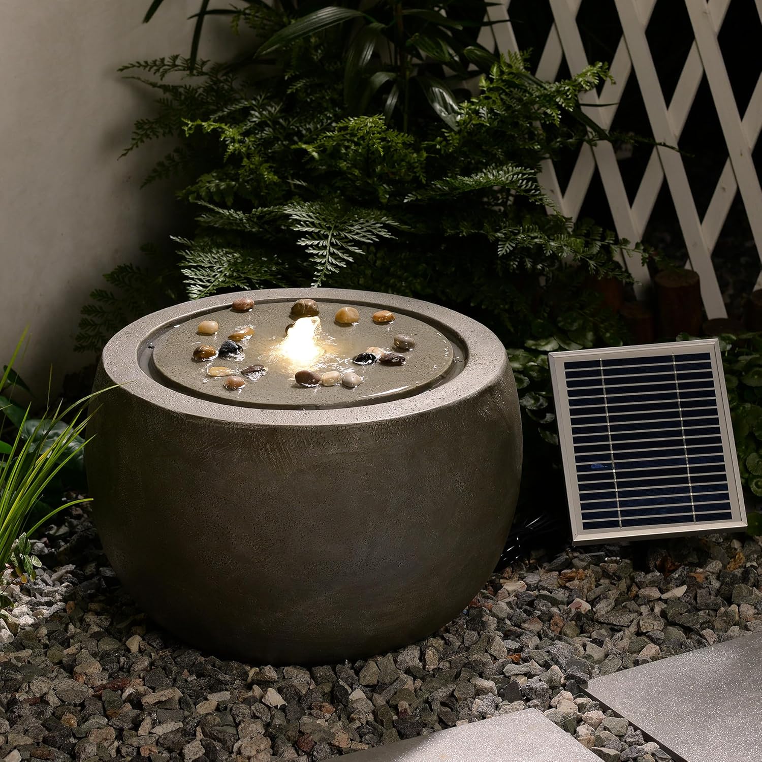 Solar Water Fountain Outdoor Garden Bubbler Water Feature Fountains Solar Powered for Patio Deck Yard Home Decor Gray, 18 "L x 18" W x 11.5" H