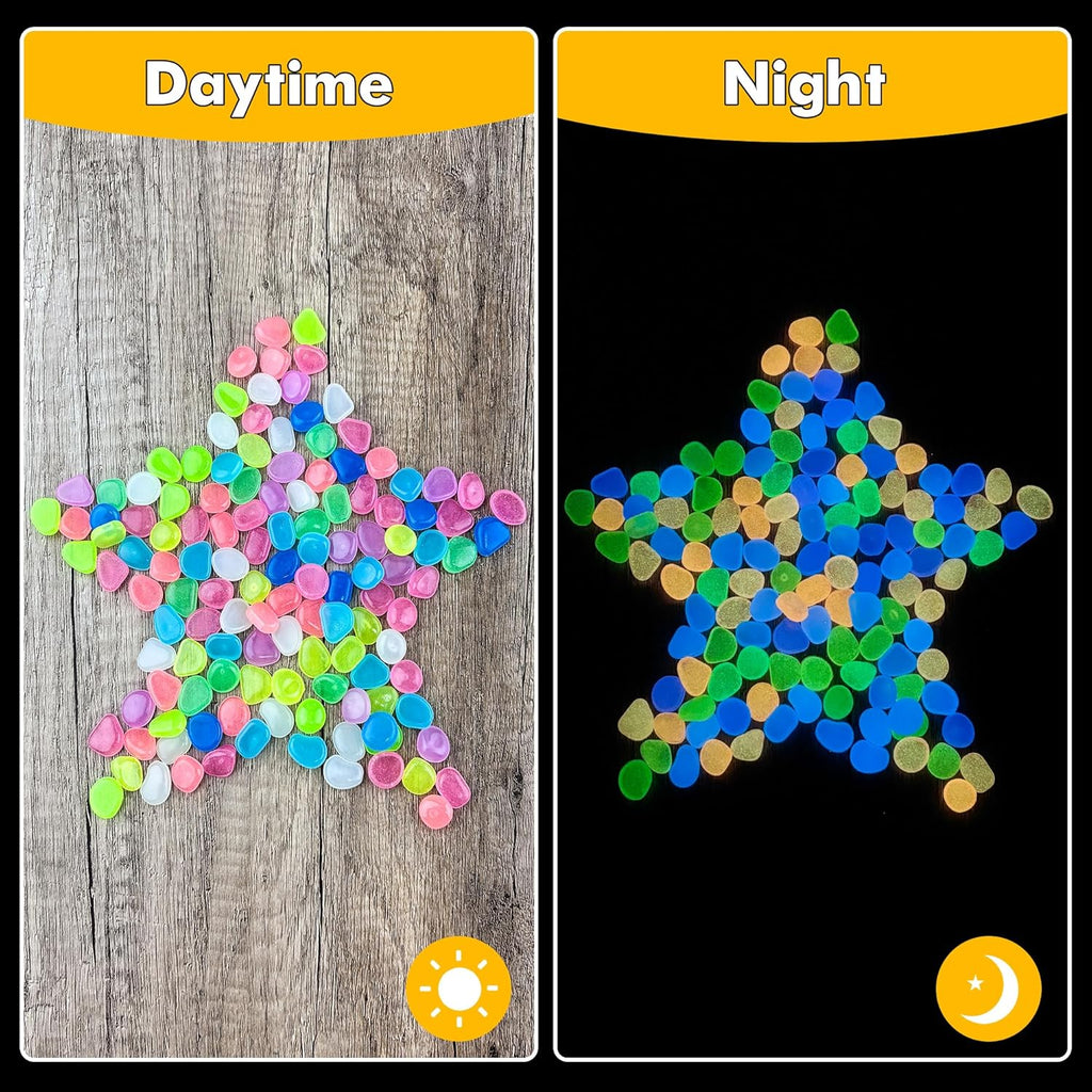 Glow in The Dark Rocks Outdoor Garden Pebbles Stones, 2.2Lbs Fish Tank Glow Rocks Resin Glowing Pebbles for Garden/Aquarium/Planter/Walkway/Driveway,Multi