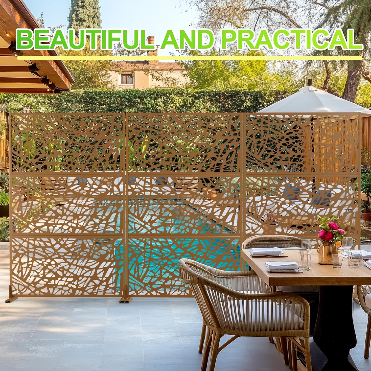 Outdoor Privacy Screen,72" H×47" W Metal Privacy Screen, Freestanding Privacy Fence Panels for Patio