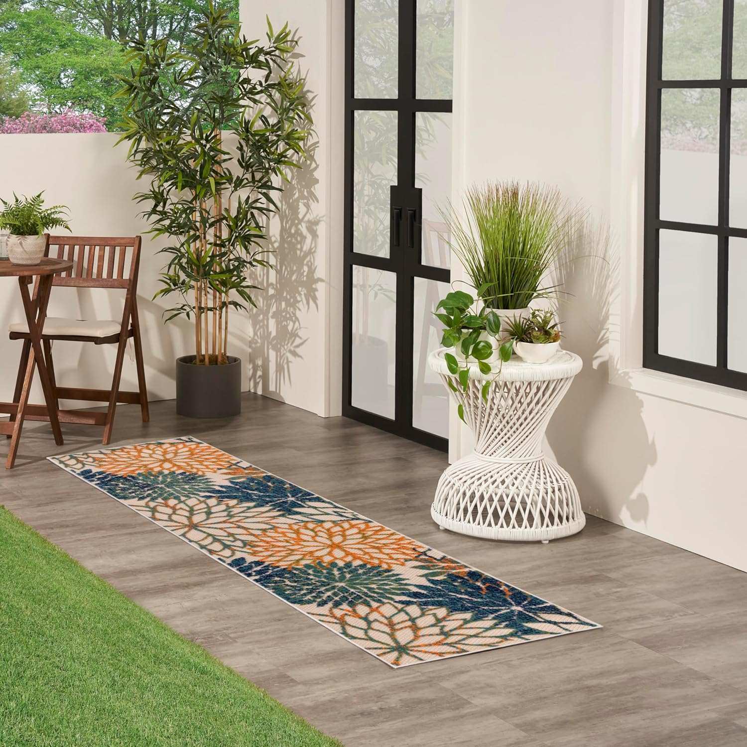 Nourison Home Aloha Indoor/Outdoor Blue Green 2' x 6' Area Rug, Easy Cleaning, Non Shedding, Bed Room, Living Room, Dining Room, Backyard, Deck, Patio (2x6)