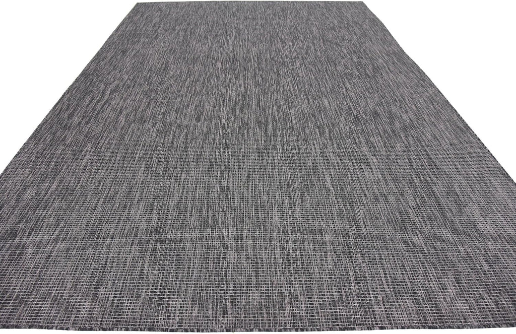 Unique Loom Collection Casual Transitional Solid Heathered Indoor/Outdoor Flatweave Area Rug (8' x 11' 4" Rectangle, Black/Ivory)