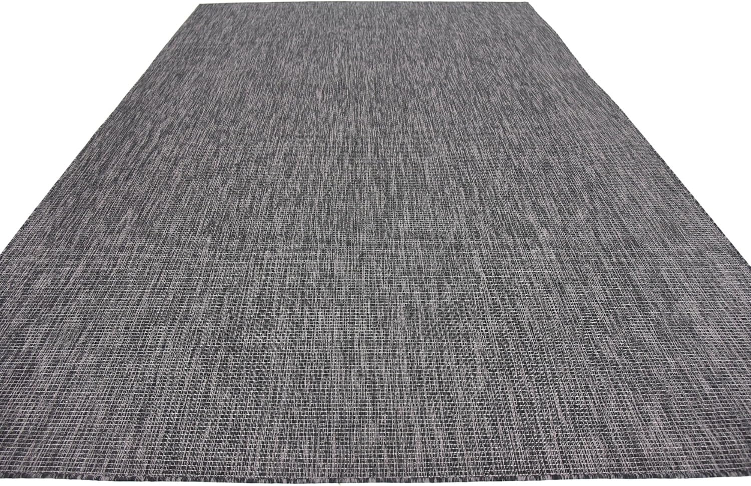 Unique Loom Collection Casual Transitional Solid Heathered Indoor/Outdoor Flatweave Area Rug (8' x 11' 4" Rectangle, Black/Ivory)