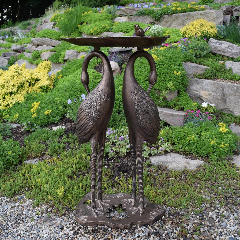 Oakland Living 2-Crane Lily Bird Bath, Antique Bronze, 16.75W x 16D x 29.5H inches