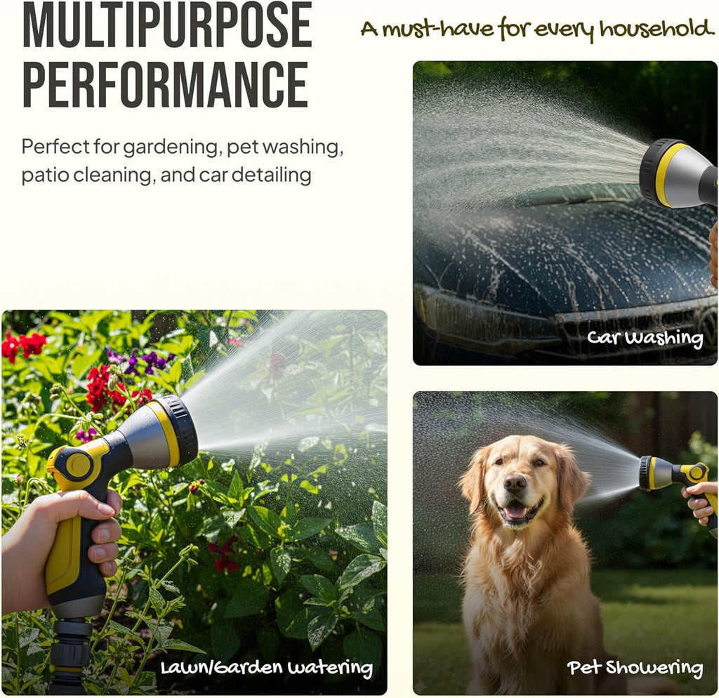 Garden Hose Nozzle – 8-Pattern Hose Sprayer with Thumb Control – Watering Tool for Garden, Car Wash, Lawn Care & Pet Shower