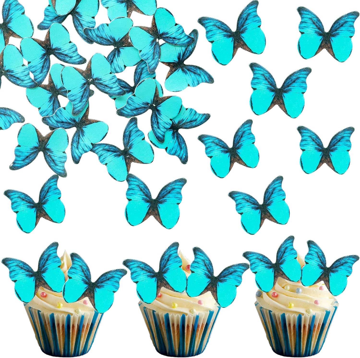 Ephlyn 48Pcs Edible Butterfly Cupcake Toppers Cute 3D Butterfly Cake Picks for Butterfly Theme Baby Shower Bridal Shower Boys Girls Birthday Party Cake Decorations Supplies Green