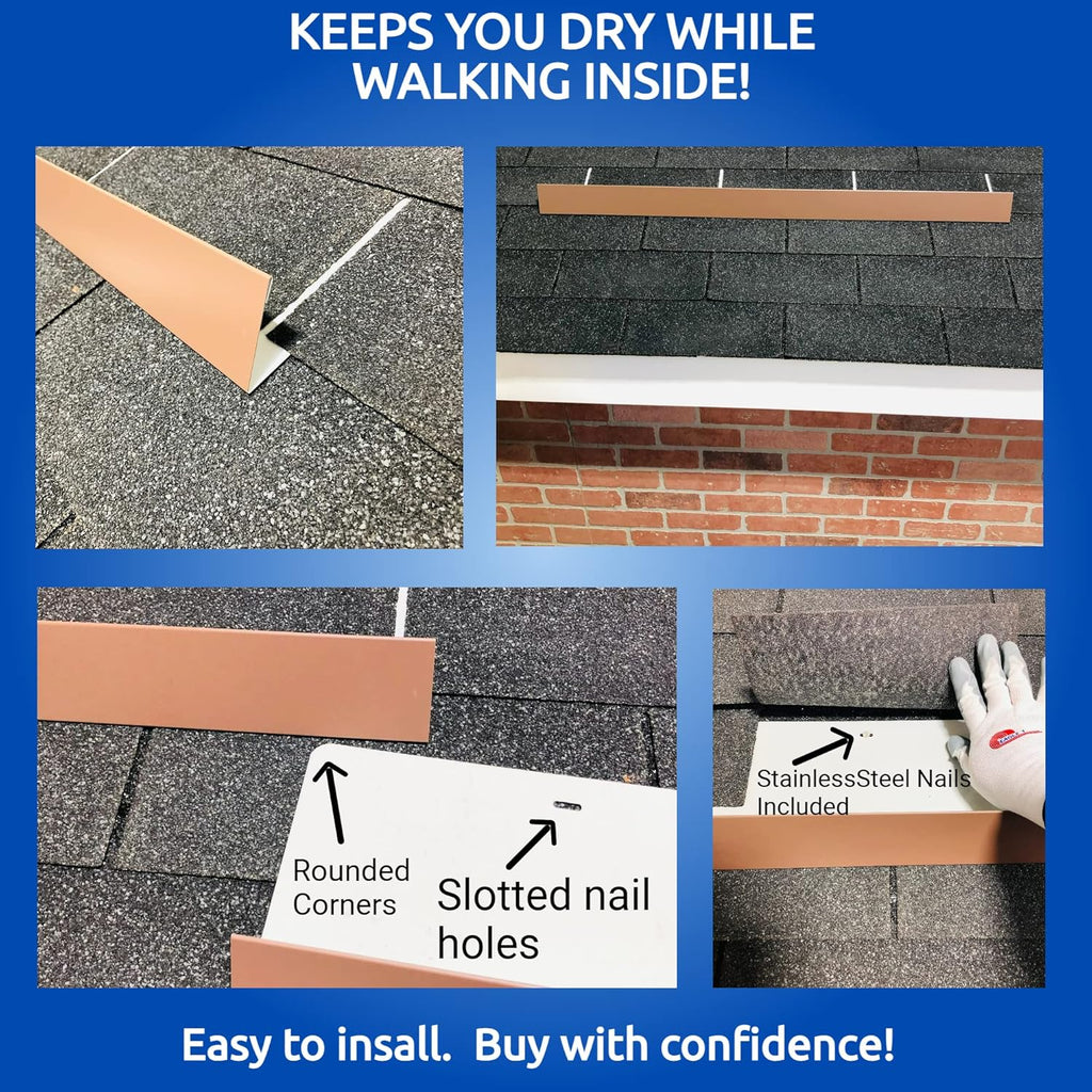 EAGLE 1- Shingle Roof Rain Diverter 40 Inches Long- 26 Gauge Material- Easy to Install- Includes Stainless Steel Nails (4, Brown)