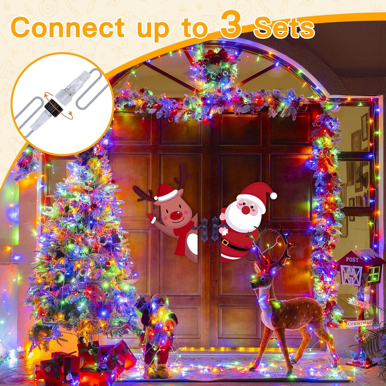 Ollny String Lights Indoor 200LED 60FT, Multicolor Connectable Plug in LED Outdoor Light, 8 Modes Waterproof Timer Christmas Lights for Outside Bedroom House Party Wedding Camping