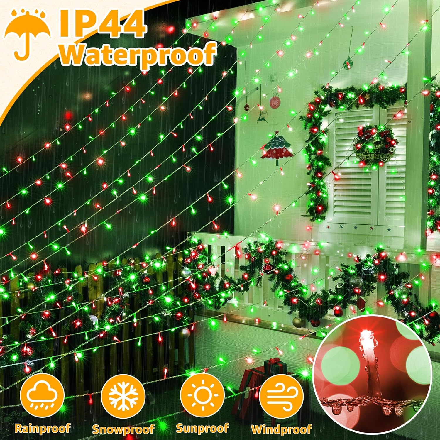 Ollny Christmas Lights Outdoor 800LED 262FT, Red and Green Plug in Fairy Lights with Remote, 8 Modes Waterproof Timers Dimmable LED String Lights for Indoor House Outside Bedroom Patio Balcony