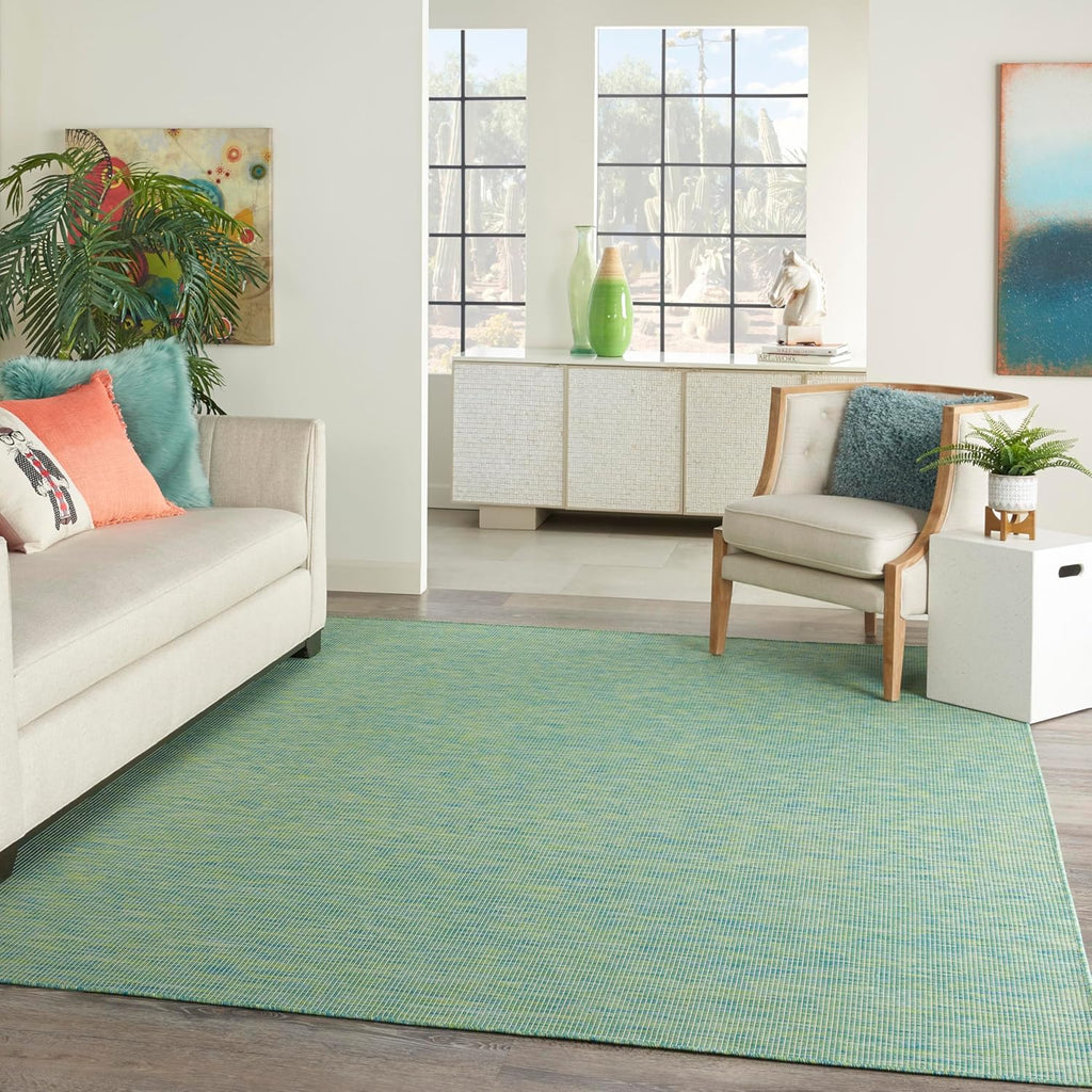 Nourison Positano Indoor/Outdoor Blue/Green 9' x 12' Area Rug, Easy Cleaning, Non Shedding, Bed Room, Living Room, Dining Room, Backyard, Deck, Patio (9x12)
