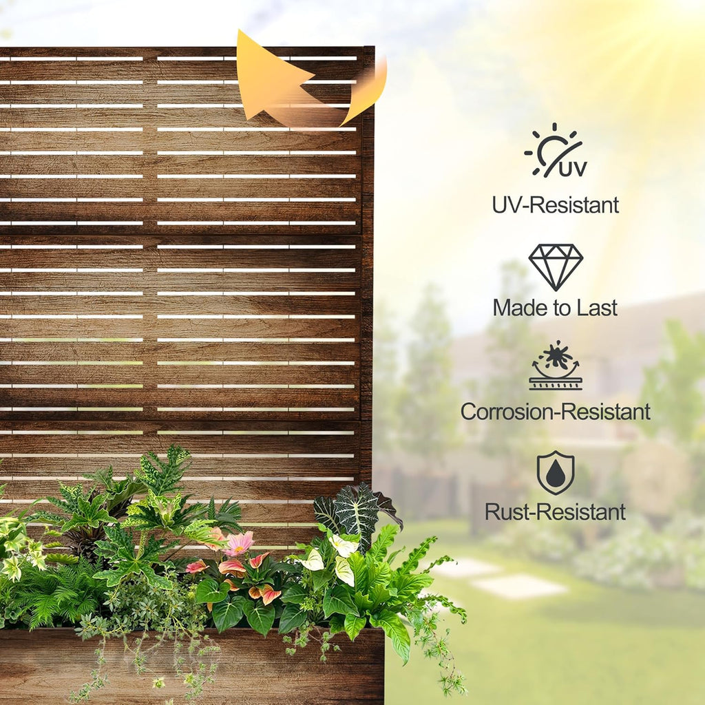 Raised Garden Bed with Trellis and Wheels,73"x47"x16" Metal Raised Garden Bed,Vintage Wood Finish Metal Planter with Climbing Trellis for Vines & Vegetables