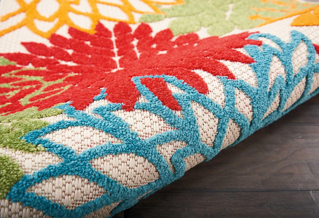 Nourison Home Aloha Indoor/Outdoor Green 2' x 6' Area Rug, Tropical, Botanical, Easy Cleaning, Non Shedding, Bed Room, Living Room, Dining Room, Deck, Backyard, Patio (2x6)