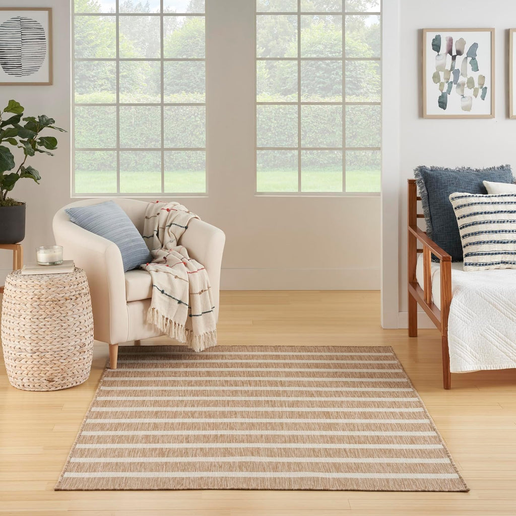 Nourison Home Positano Indoor/Outdoor Beige Ivory 7' x 10' Area Rug, Easy Cleaning, Non Shedding, Bed Room, Living Room, Dining Room, Deck, Backyard, Patio (7x10)