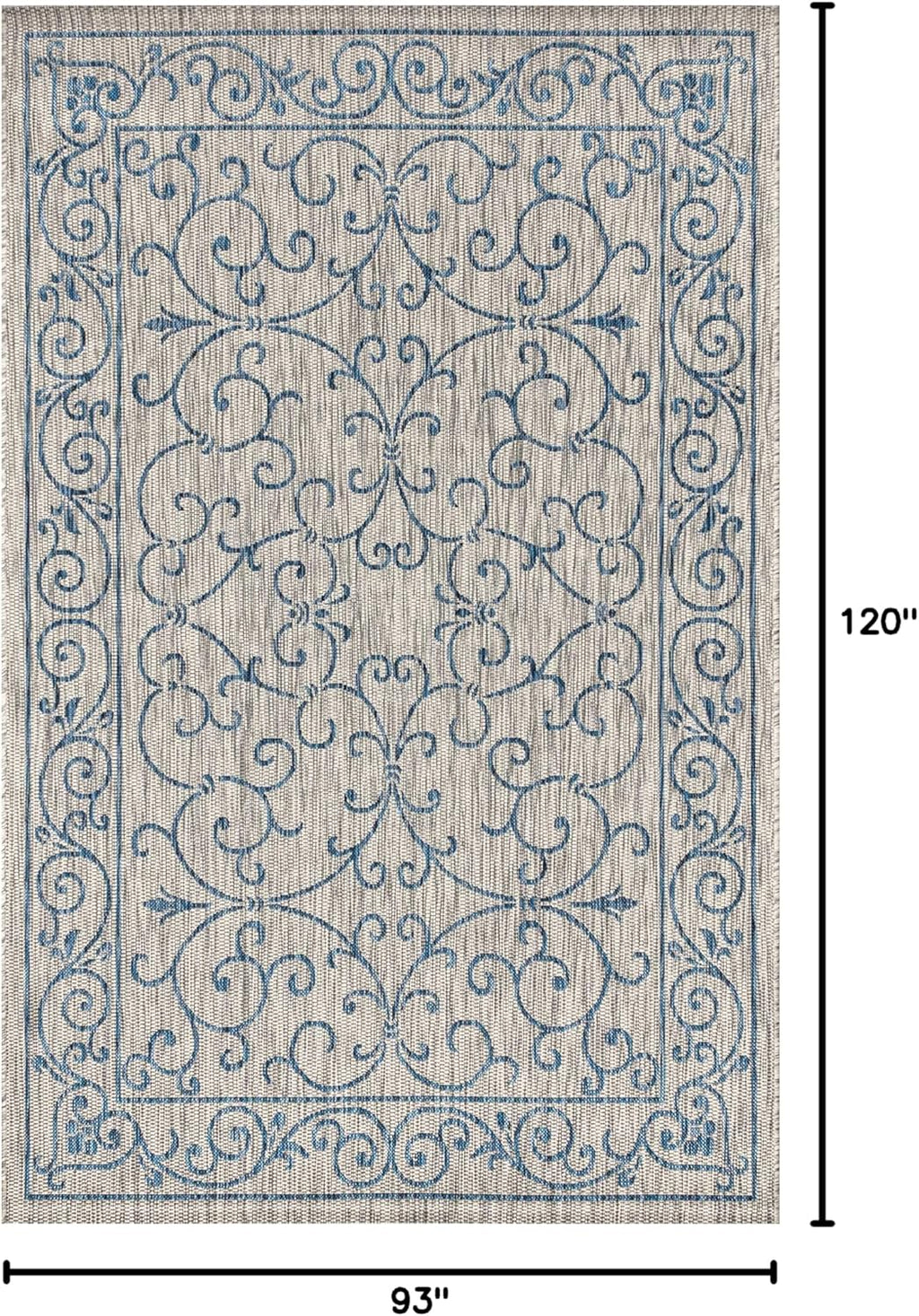 JONATHAN Y SMB106C-8 Charleston Vintage Filigree Textured Weave Indoor/Outdoor Gray/Navy 8 ft. x 10 ft. Area Rug, Classic,Easy Cleaning,HighTraffic,LivingRoom,Backyard, Non Shedding