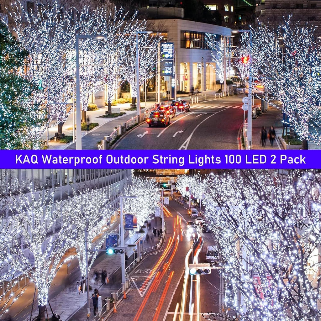 Solar String Lights Outdoor Waterproof 2PK 200LED 66FT Twinkle Lights Auto On/Off Solar Powered LED Fairy Light Green Wire with 8 Modes for Christmas Tree Party Wedding Garden Decoration (Cool White)