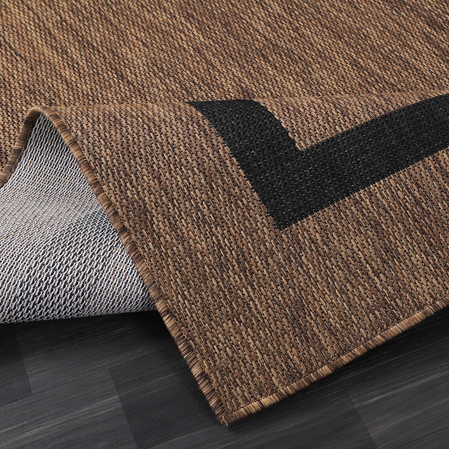 Bordered Outdoor Rug 5x7 Washable Outside Carpet for Indoor Patio Porch Waterproof Easy Cleaning Non Shedding Area Rugs Nut Brown - Black 5 x 7
