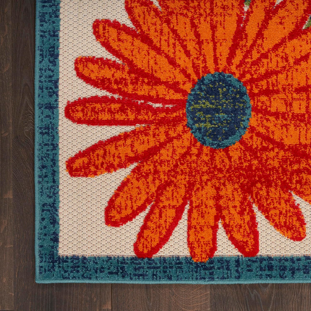 Nourison Home Aloha Indoor/Outdoor Ivory Multicolor 2' x 6' Area Rug, Easy Cleaning, Non-Shedding, Bed Room, Living Room, Dining Room, Backyard, Deck, Patio (2x6)