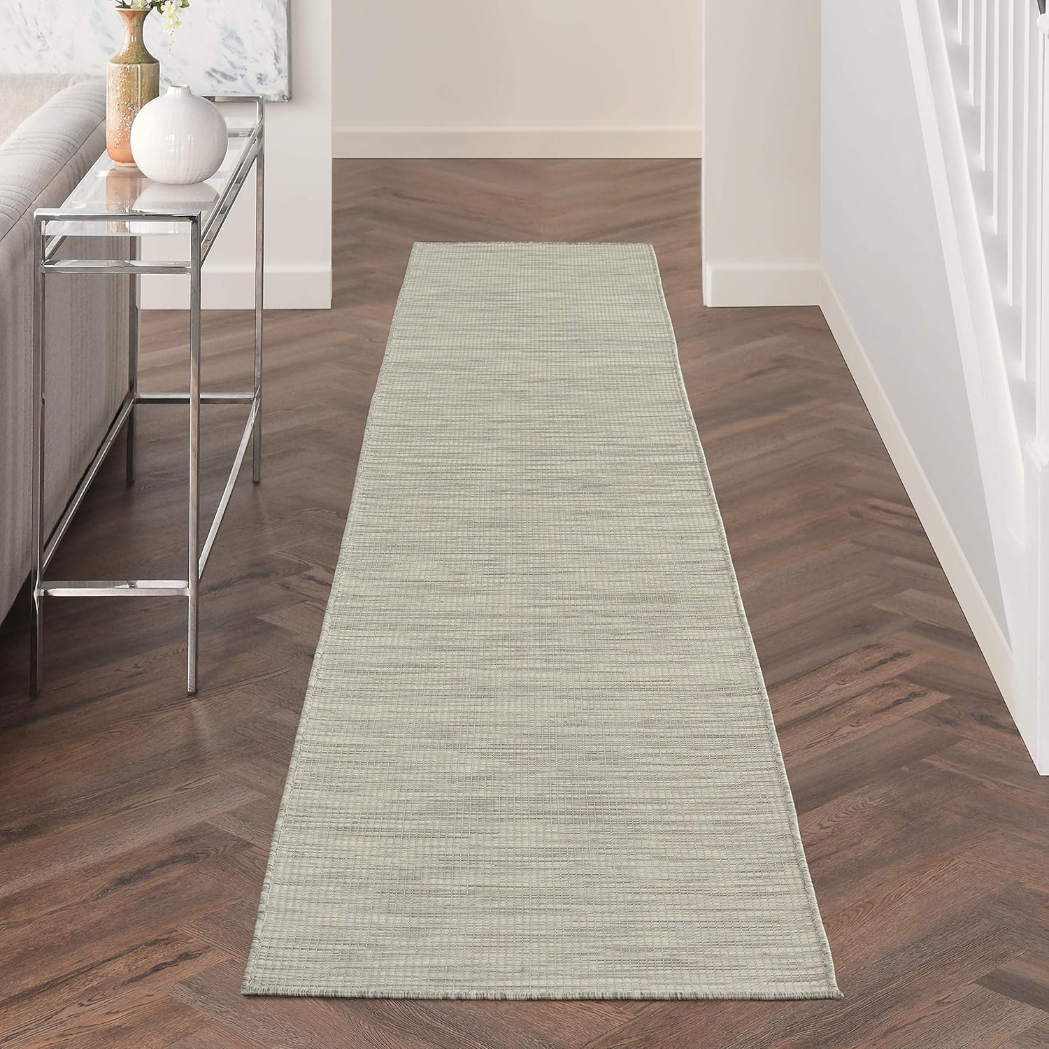 Nourison Positano Indoor/Outdoor Light Grey 2'2" x 10' Area Rug, Easy Cleaning, Non Shedding, Bed Room, Living Room, Dining Room, Backyard, Deck, Patio (2x10)