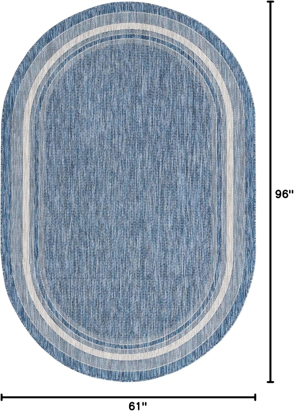 Unique Loom Outdoor Border Collection Area Rug - Soft Border (5' 1" x 8' Oval, Blue/ Ivory)