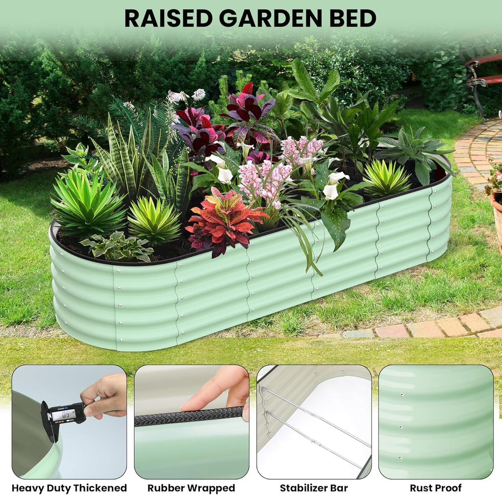 Galvanized Raised Garden Bed, 8x2x1.5Ft Metal Planter Box Outdoor, Oval Open-Ended Base Planter Raised Boxes for Vegetables Flower Herb