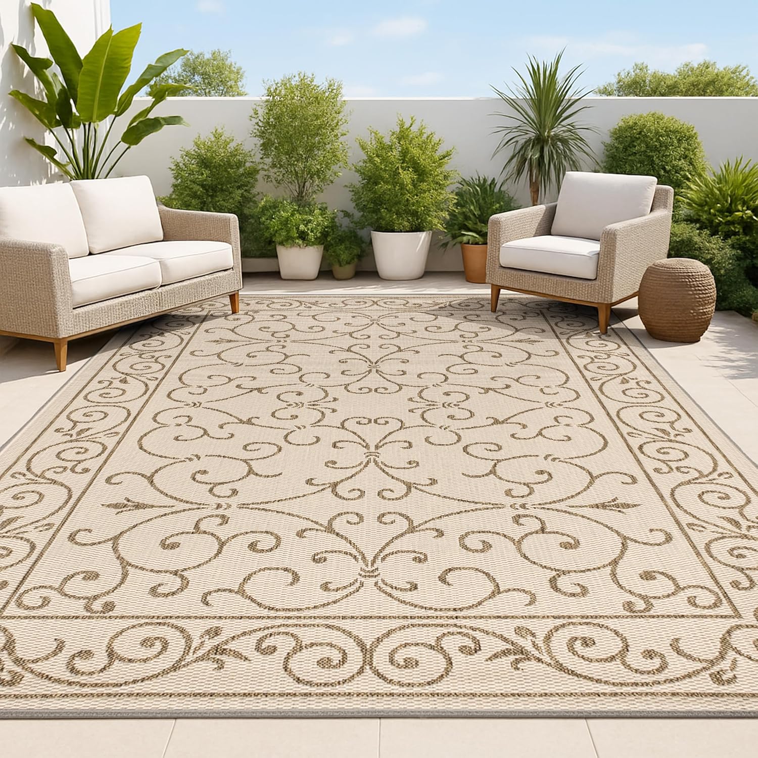 JONATHAN Y SMB106A-3 Charleston Vintage Filigree Textured Weave Indoor/Outdoor Beige/Brown 3 ft. x 5 ft. Area Rug, Classic,Easy-Cleaning,HighTraffic,LivingRoom,Backyard, Non Shedding
