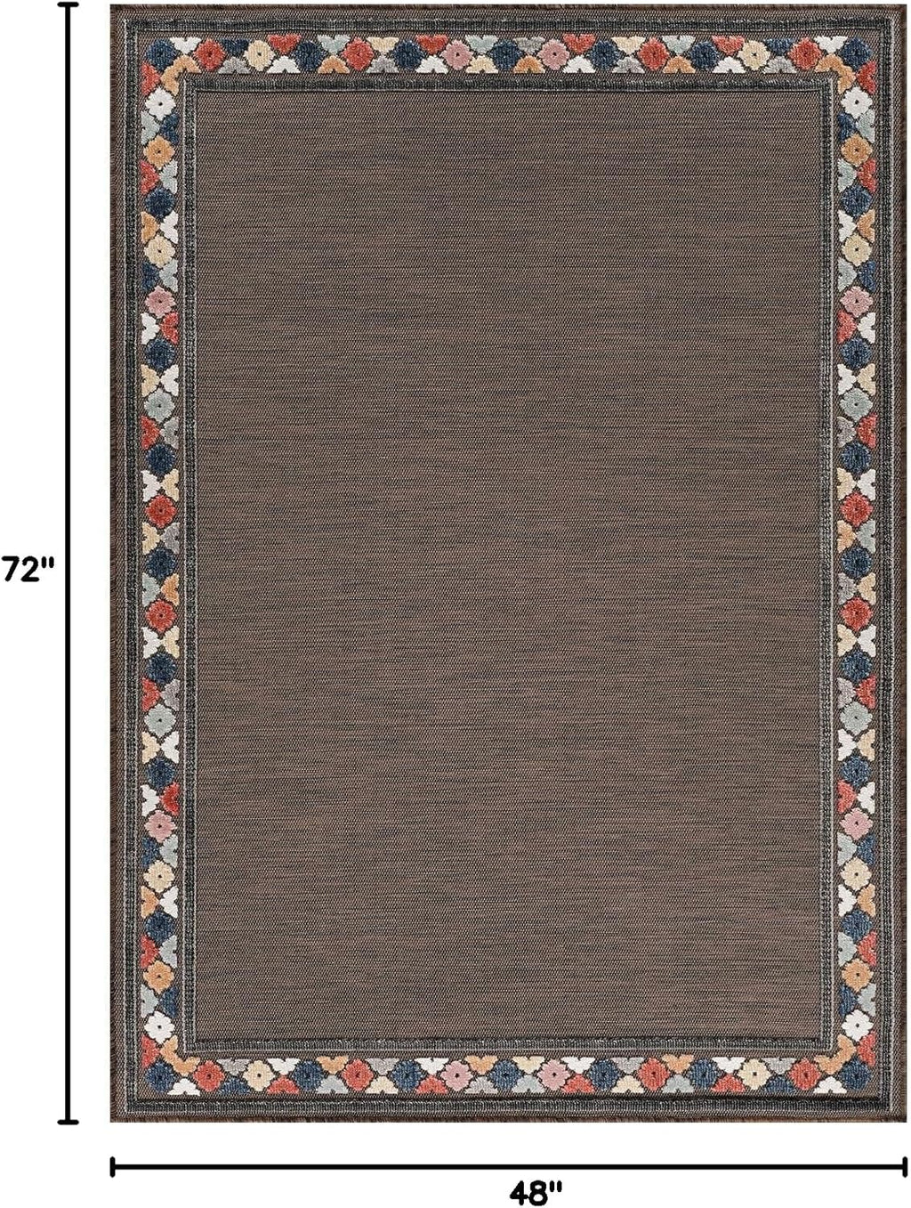 Beverly Rug Outdoor Rug 4x6 Modern Bordered Area Rugs for Indoor and Outdoor Patio Easy to Clean Non Shedding Living Room Porch Garden Washable Outside Carpet (4 x 6 Brown)