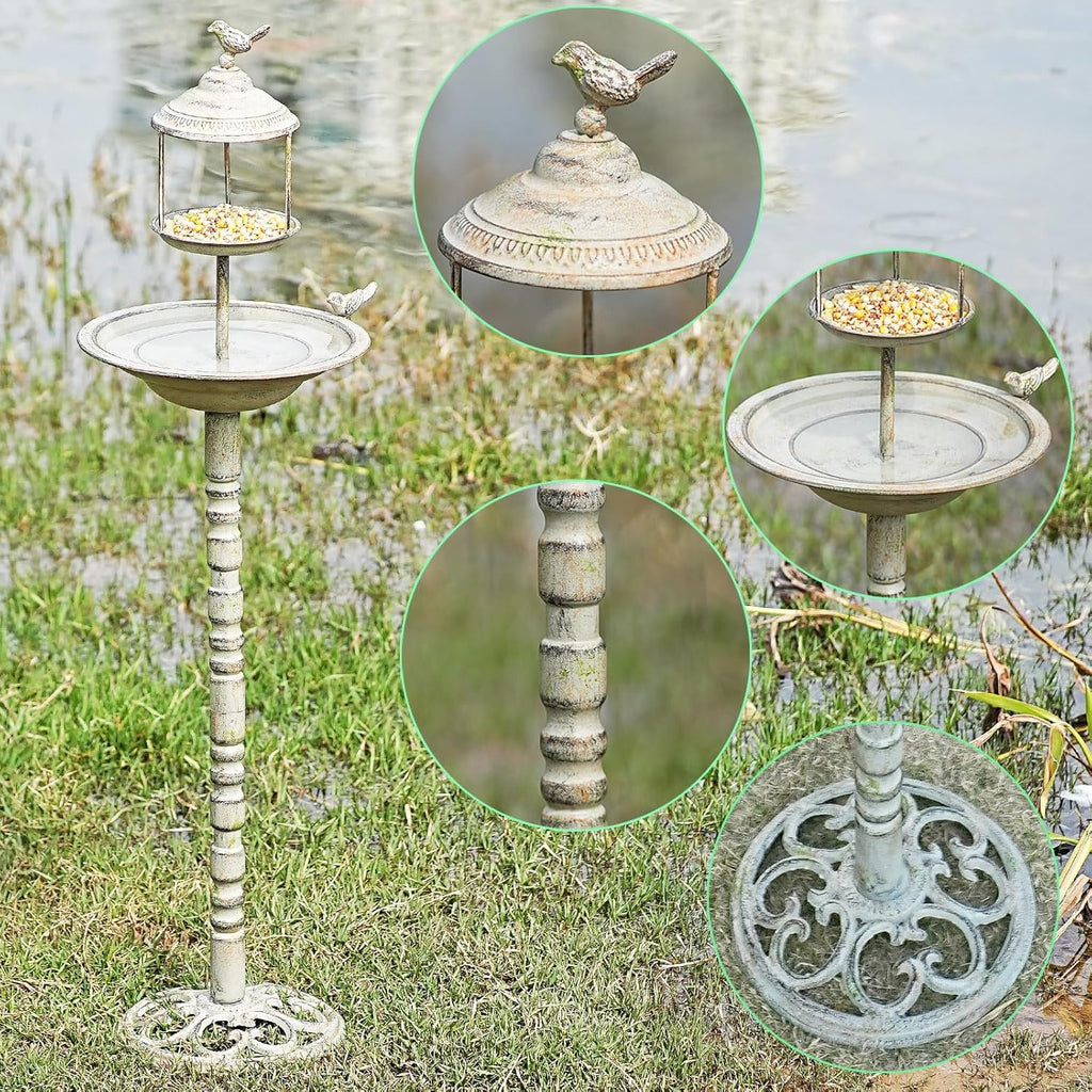 44.5" H Outdoor Metal Bird Bath Combo, Metal Bird Bath Bowl and Bird Feeder 2 in 1 Garden Yard Decoration