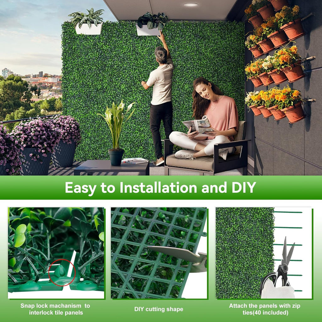 Artificial Boxwood Roll,71x144 in(72 sqft) UV-Anti Faux Ivy Grass Wall Backdrop for Balcony Privacy, Fake Grennery Wall Decor for Garden, Patio, Backyard