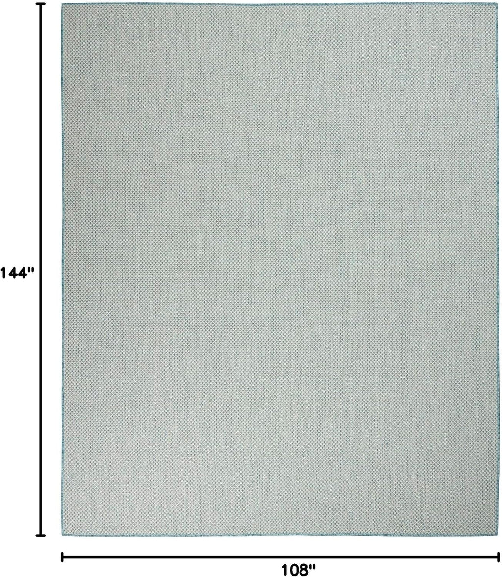 Nourison Courtyard Indoor/Outdoor Ivory Aqua 9' x 12' Area Rug, Geometric, Easy Cleaning, Non Shedding, Bed Room, Living Room, Dining Room, Deck, Patio, Backyard (9x12)