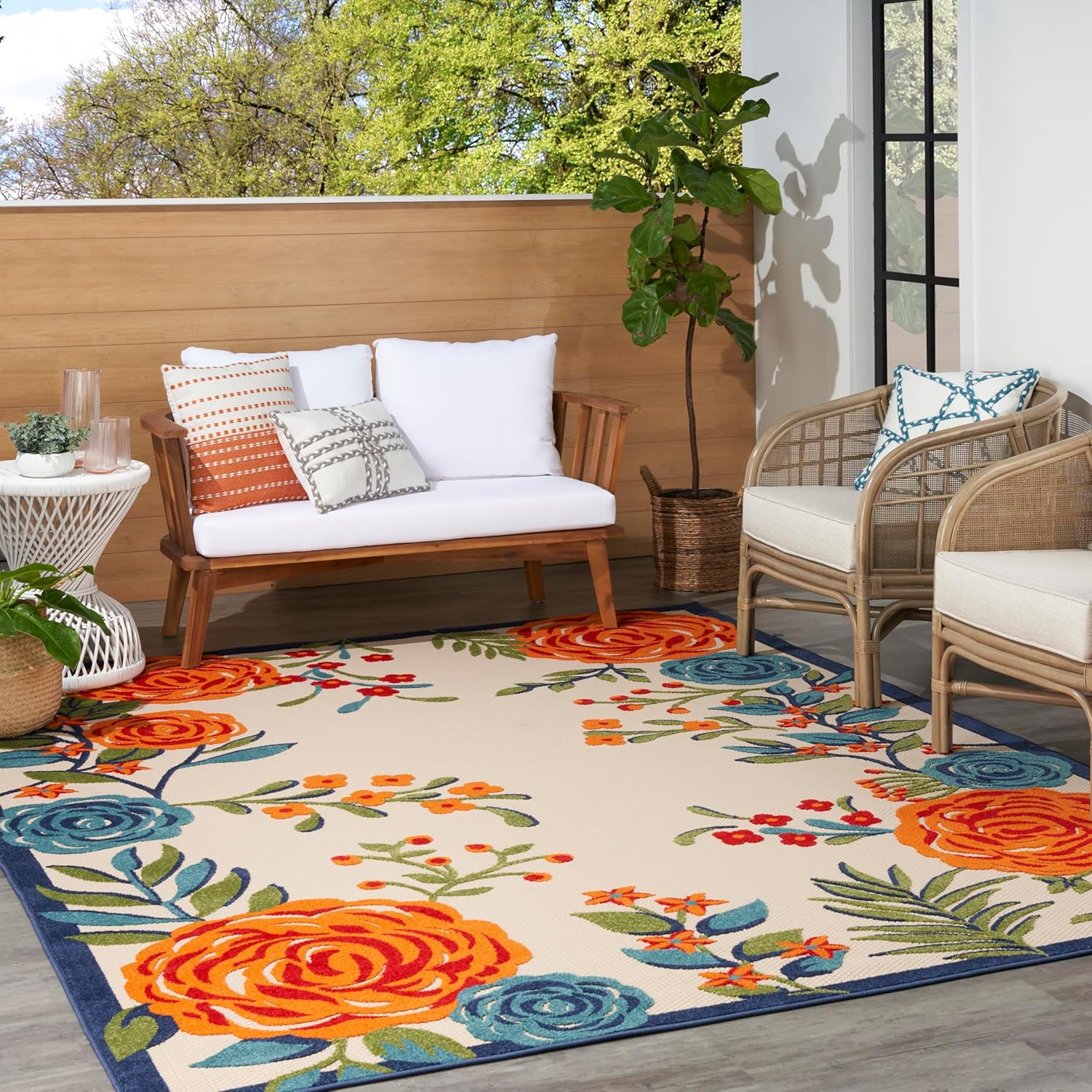 Nourison Home Aloha Indoor/Outdoor Modern Multicolor 7' x 10' Area Rug, Easy Cleaning, Non Shedding, Bed Room, Living Room, Dining Room, Kitchen (7x10)
