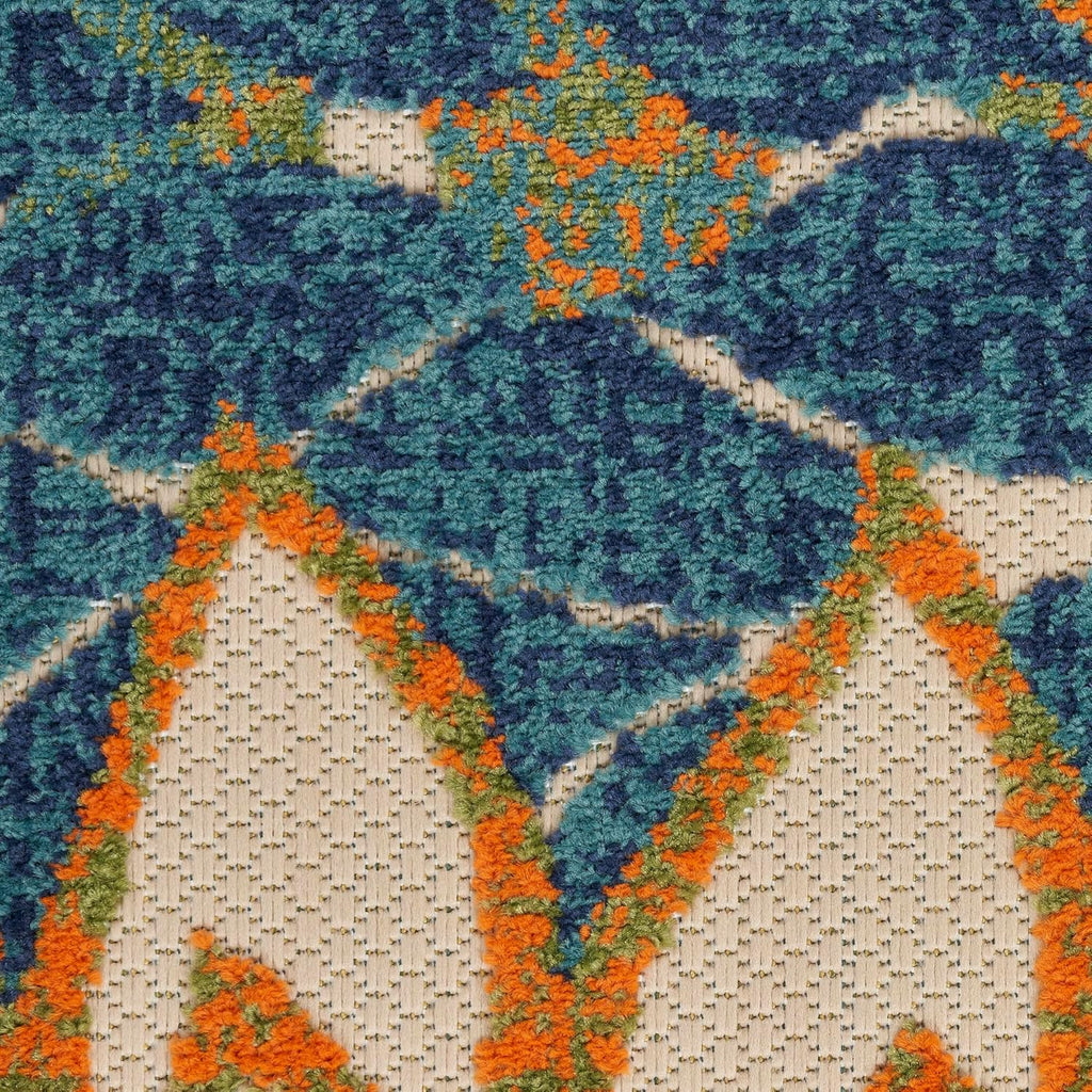 Nourison Home Aloha Indoor/Outdoor Blue Green 2' x 6' Area Rug, Easy Cleaning, Non Shedding, Bed Room, Living Room, Dining Room, Backyard, Deck, Patio (2x6)