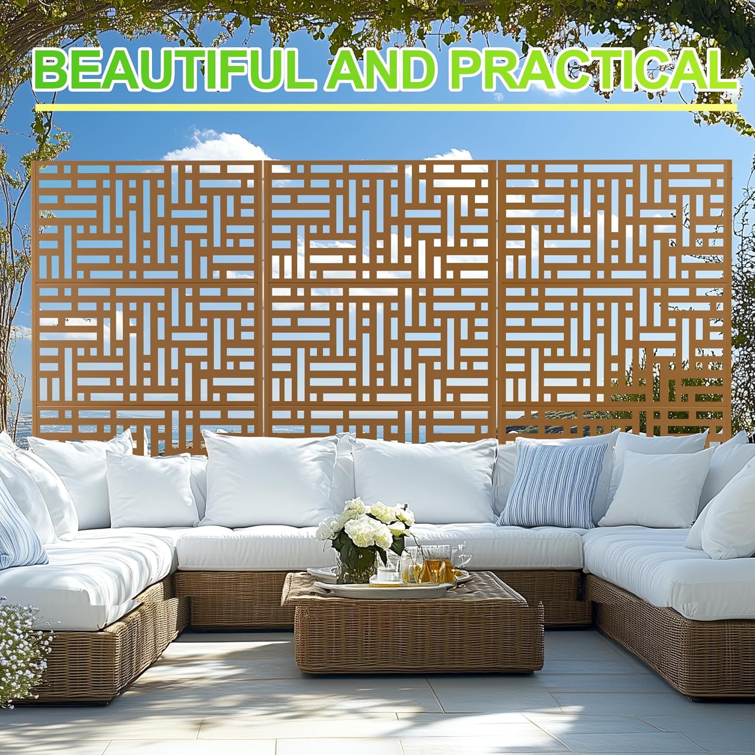 Outdoor Privacy Screen,72" H×47" W Metal Privacy Screen, Freestanding Privacy Fence Panels for Patio