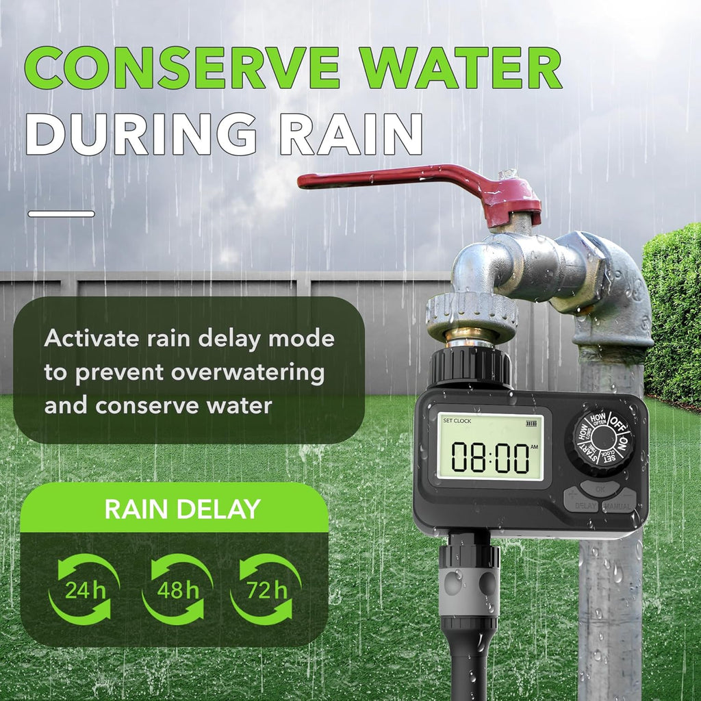 BN LINK Programmable Sprinkler Timer with Rain Delay – Waterproof Digital Water Timer for Garden Hoses, Manual & Automatic Irrigation System, 1 Outlet
