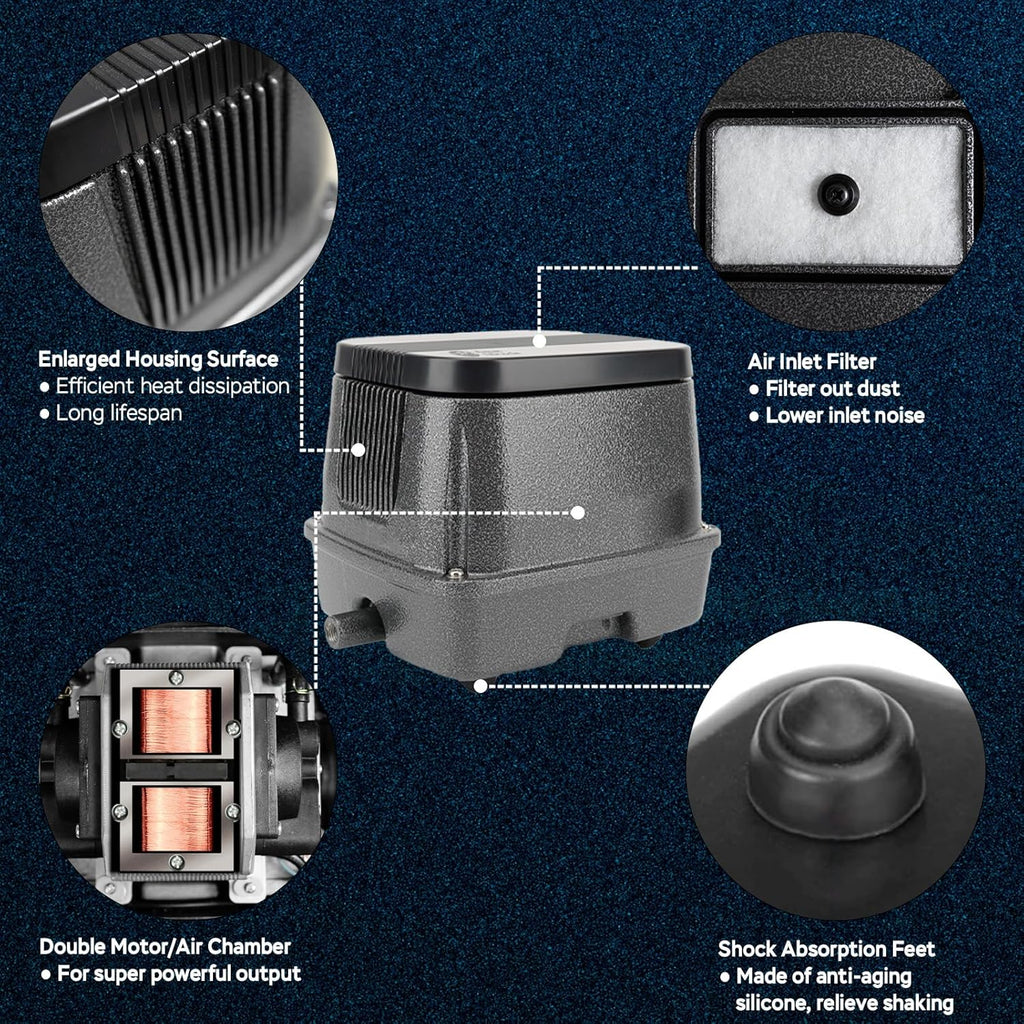 AquaMiracle Linear Air Pump, 635/950/1600/4000GPH Pond Bubbler Septic Air Pump, Energy-Efficient Pond Aerator for Outdoor Ponds, Aquariums, Hydroponics, Waste Treatment